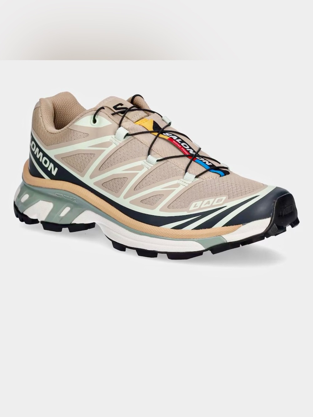 Salomon Women's Beige and Black Trail Running Shoe with Mint Accents